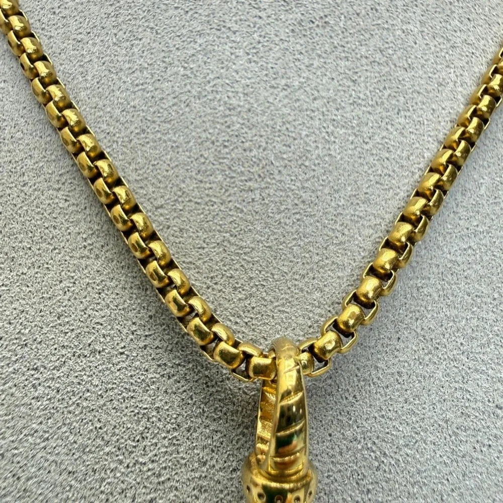 Gold Tone Cross Pendant‎ Box Chain Necklace 23